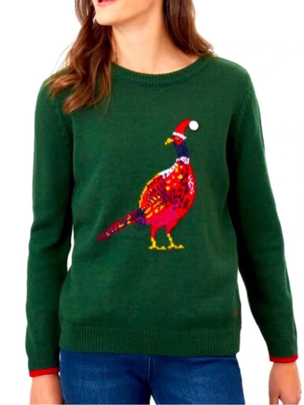 Joules-The Cracking Green Knit Pheasant Bird Festive Sweater.